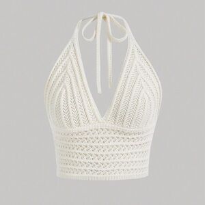 SHEIN Cream Crochet Halter Crop Top